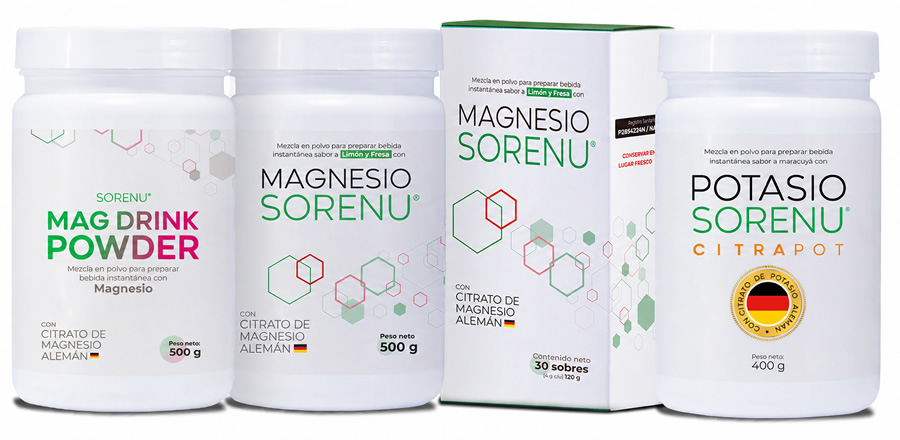 Presentaciones SORENU de citrato de magnesio y potasio